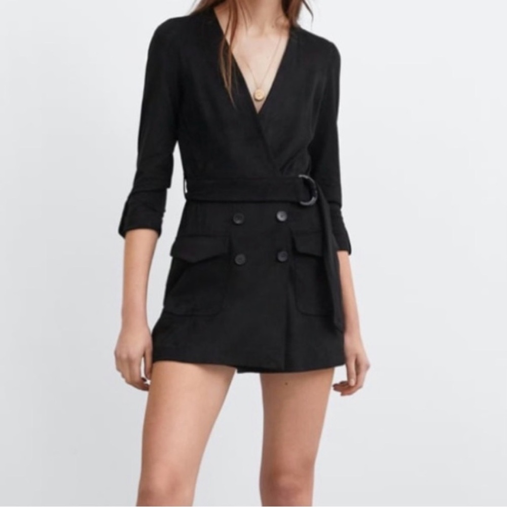 NWT Black Zara faux suede blazer romper